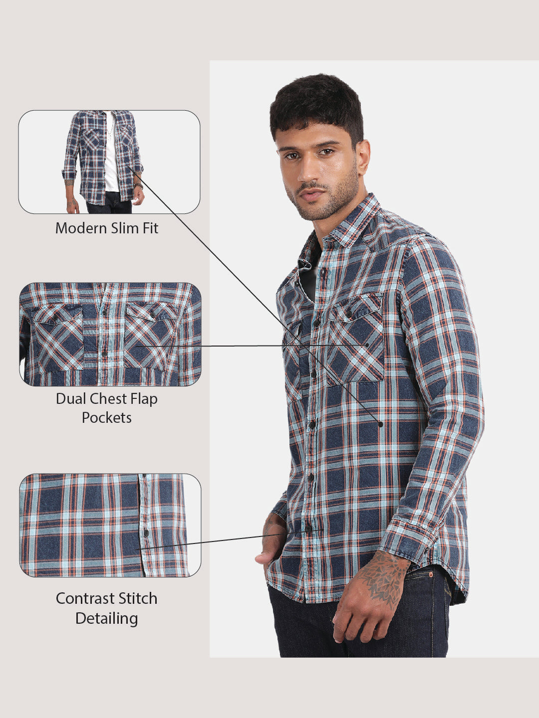 Men Navy Slim Fit Spread Collar Full Sleeve Casual Shirt