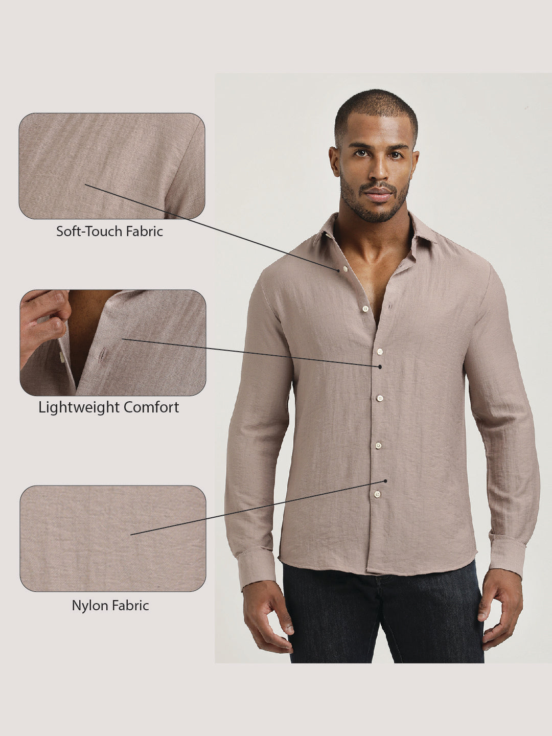 Men Nylon Shirt with Linen Look