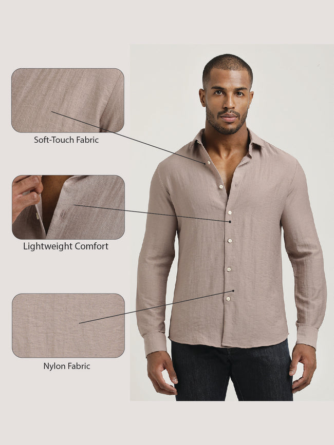 Men Nylon Shirt with Linen Look