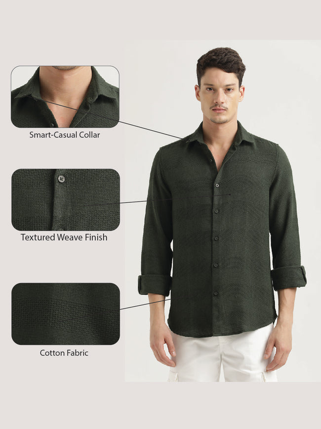 Men Textured Cotton Slim-Fit Shirt