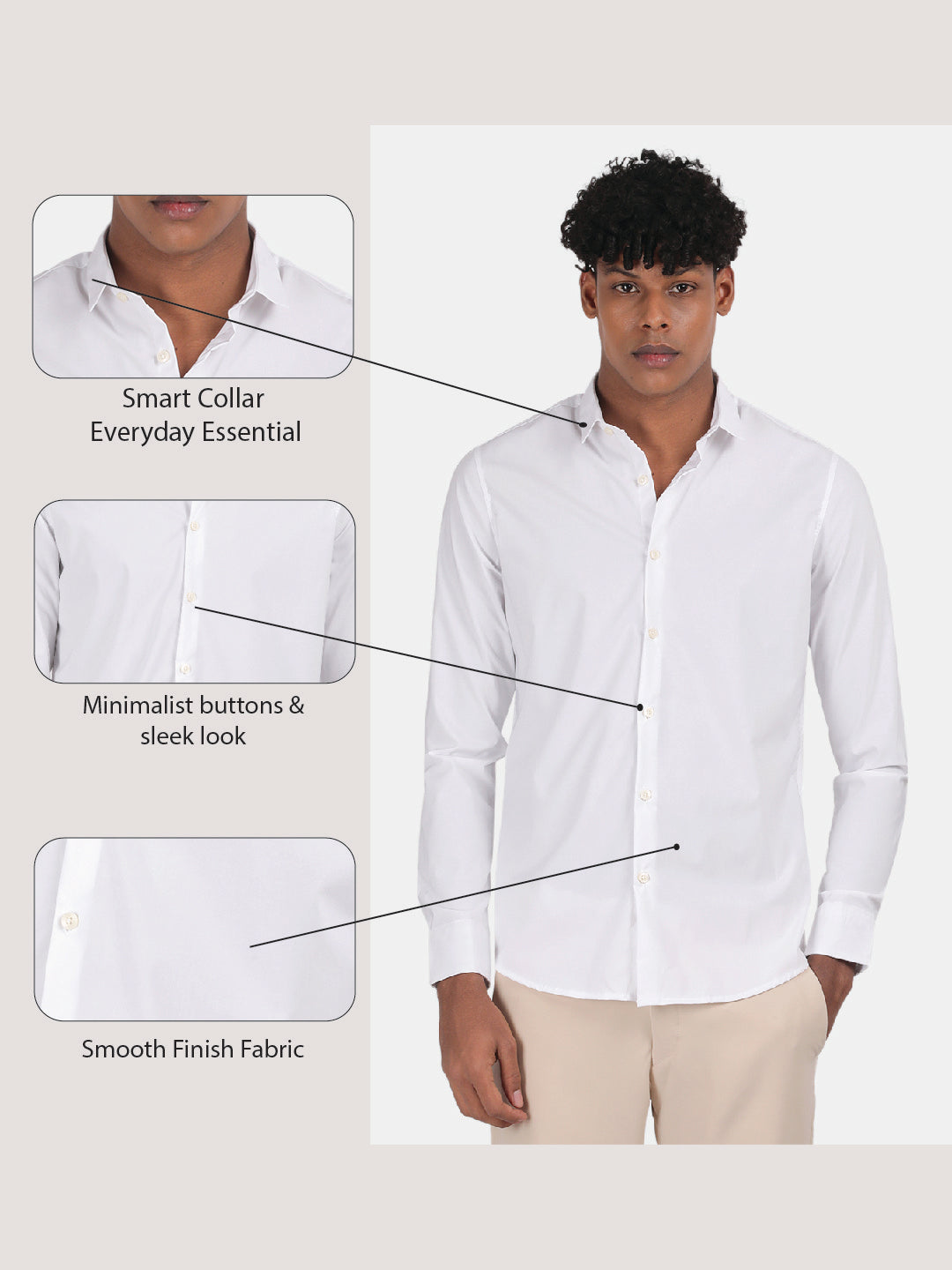 Men White Slim Fit Spread Collar Full Sleeve Casual Shirt