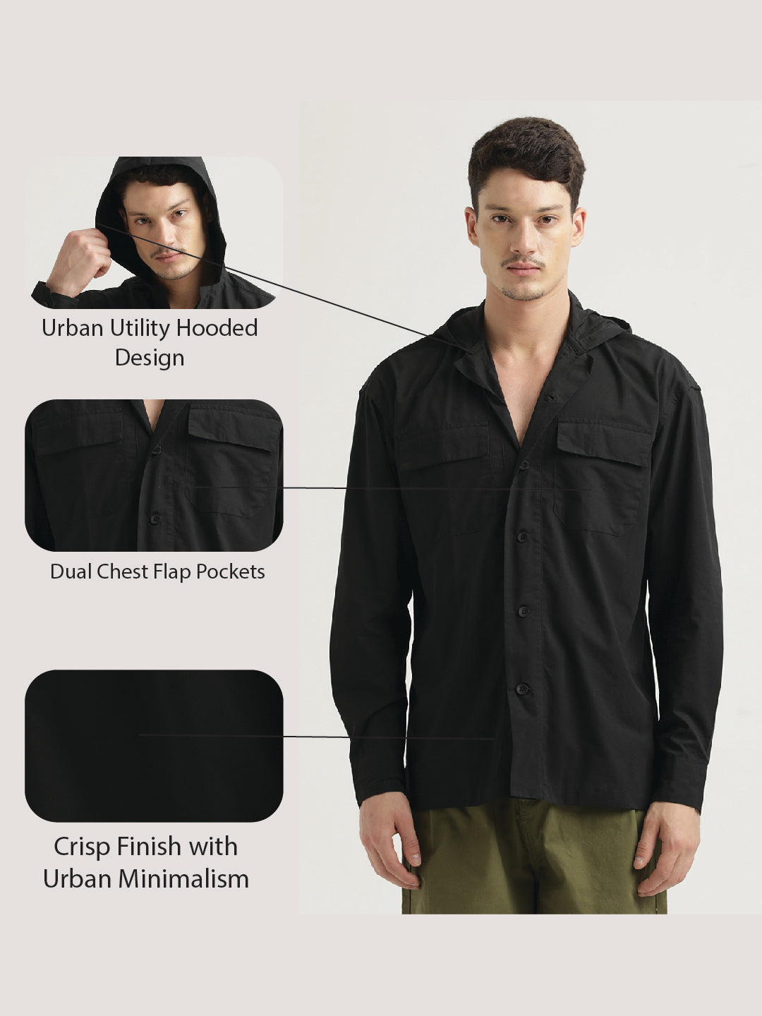 Men Hooded Utility Shirt
