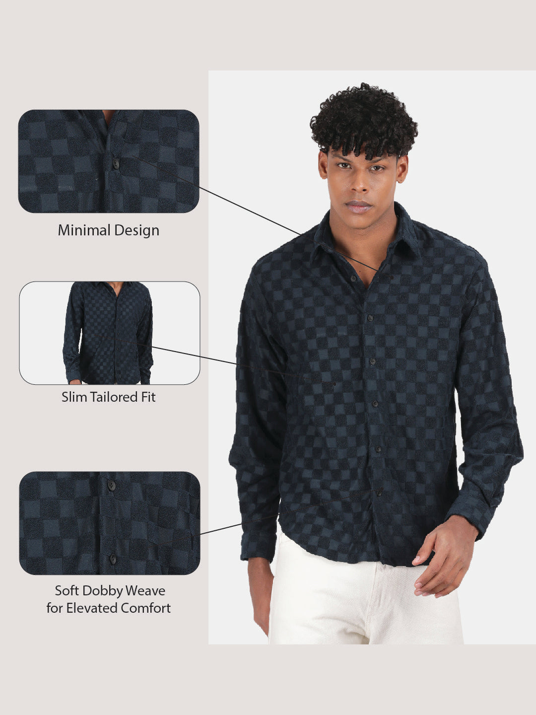 Men Navy Slim Fit Spread Collar Full Sleeve Casual Shirt