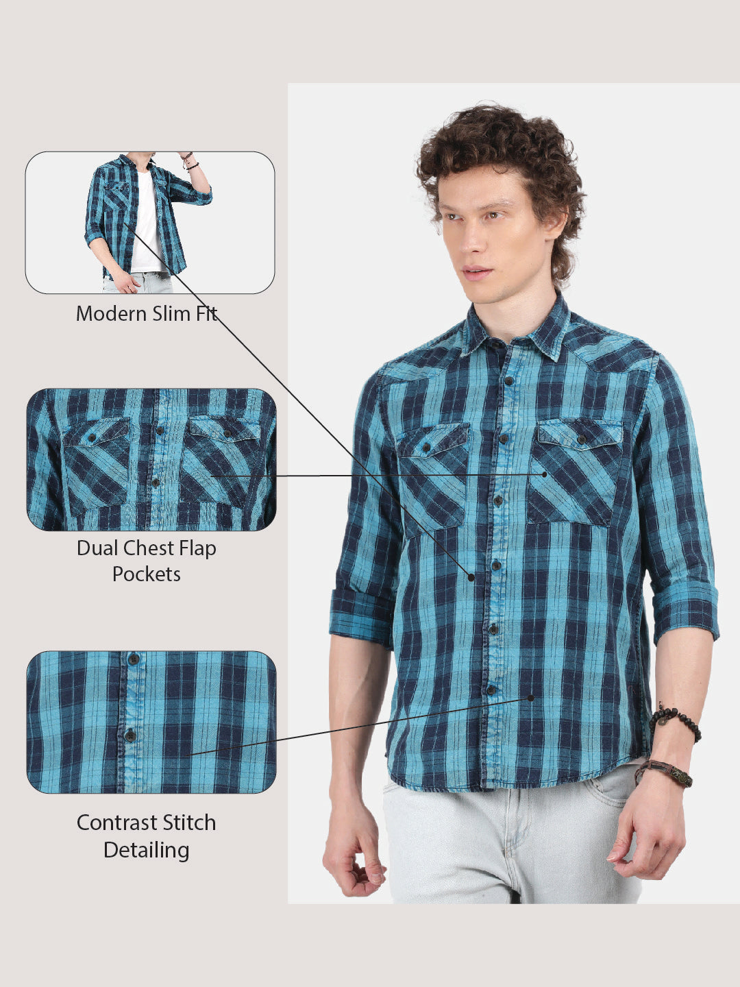 Men Sky blue Slim Fit Spread Collar Full Sleeve Casual Shirt