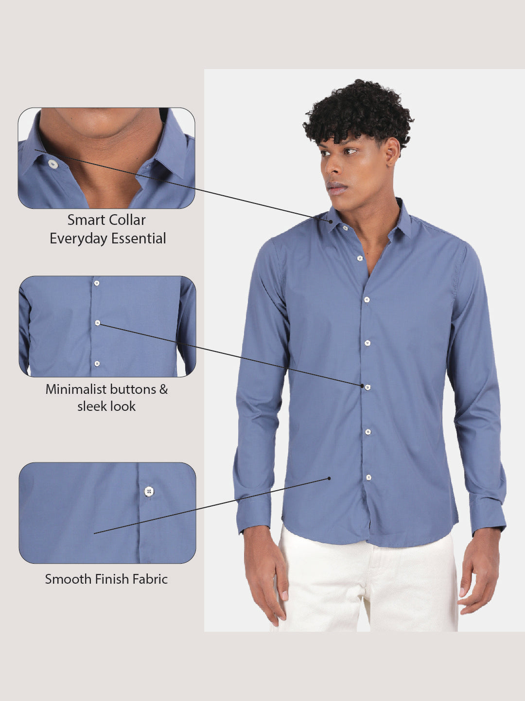 Men Blue Slim Fit Spread Collar Full Sleeve Casual Shirt