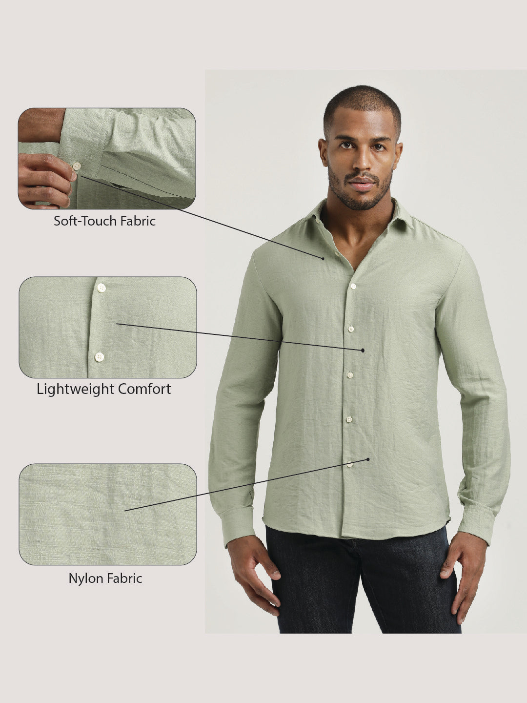 Men Nylon Shirt with Linen Look