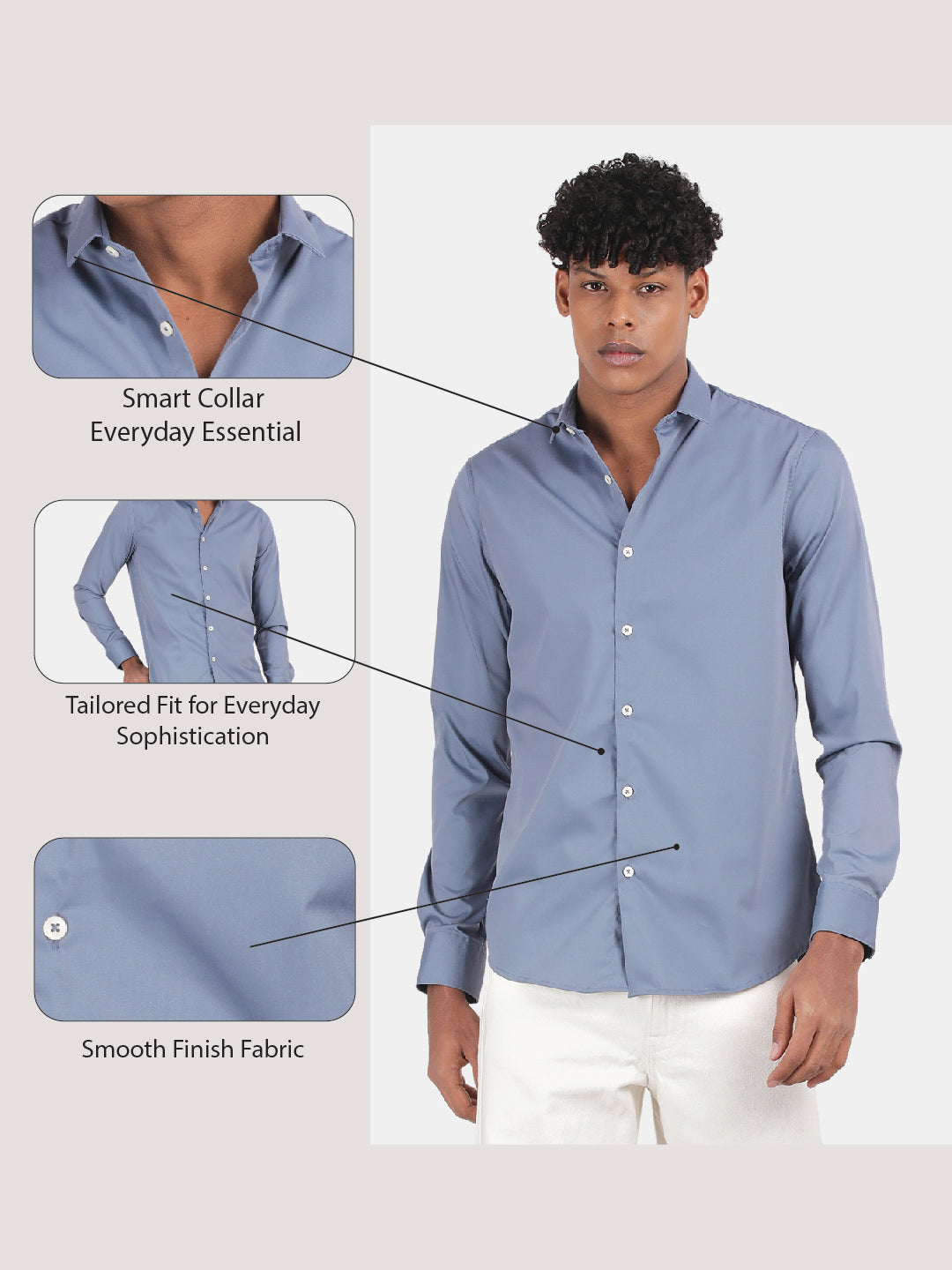 Men Blue Slim Fit Spread Collar Full Sleeve Casual Shirt