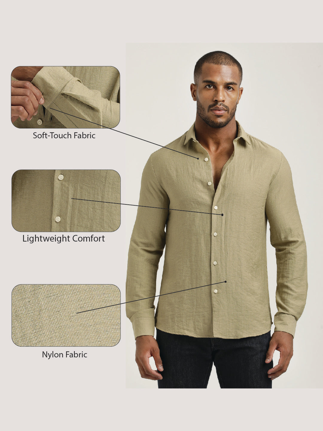 Men Nylon Shirt with Linen Look