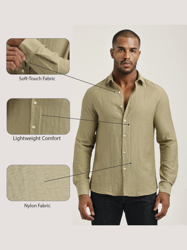 Men Nylon Shirt with Linen Look