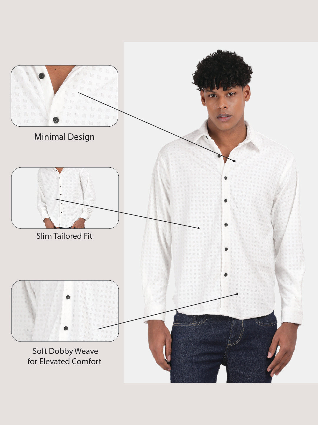 Men white Slim Fit Spread Collar Full Sleeve Casual Shirt