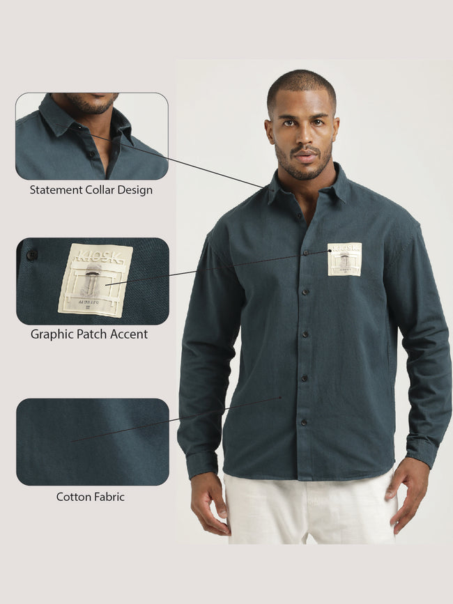 Men Cotton Shirt with Graphic Stickers