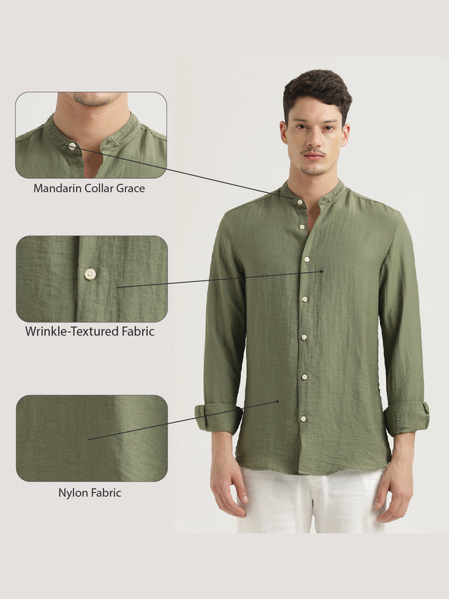 Men Mandarin Collar Nylon Shirt