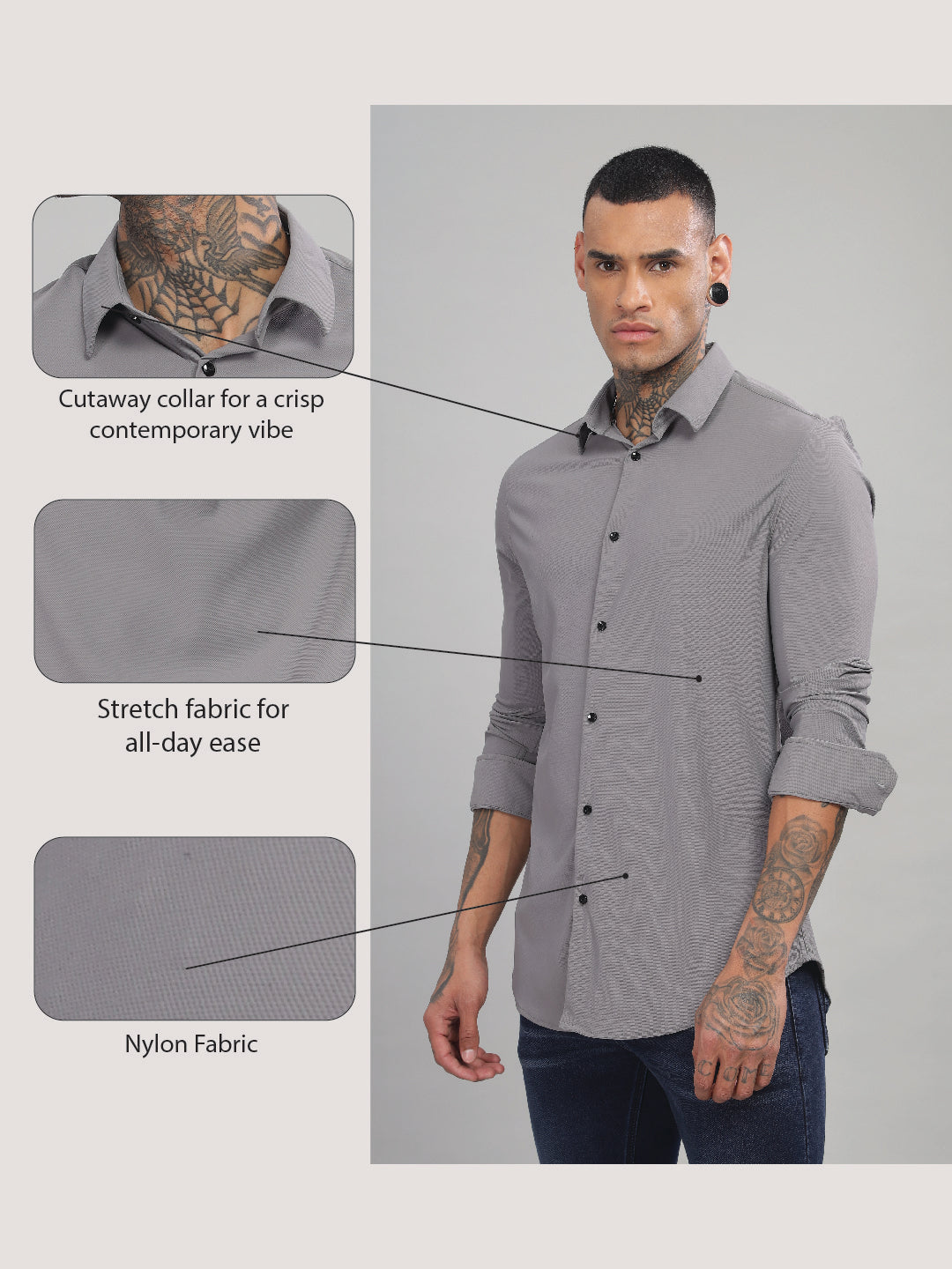 Men Grey Blue Slim Fit Shirt