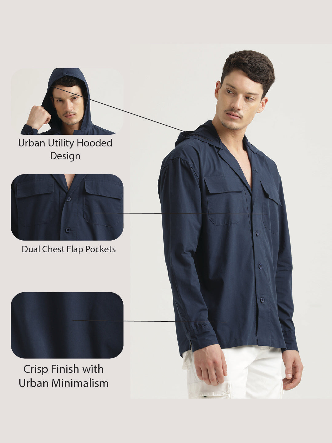 Men Hooded Utility Shirt