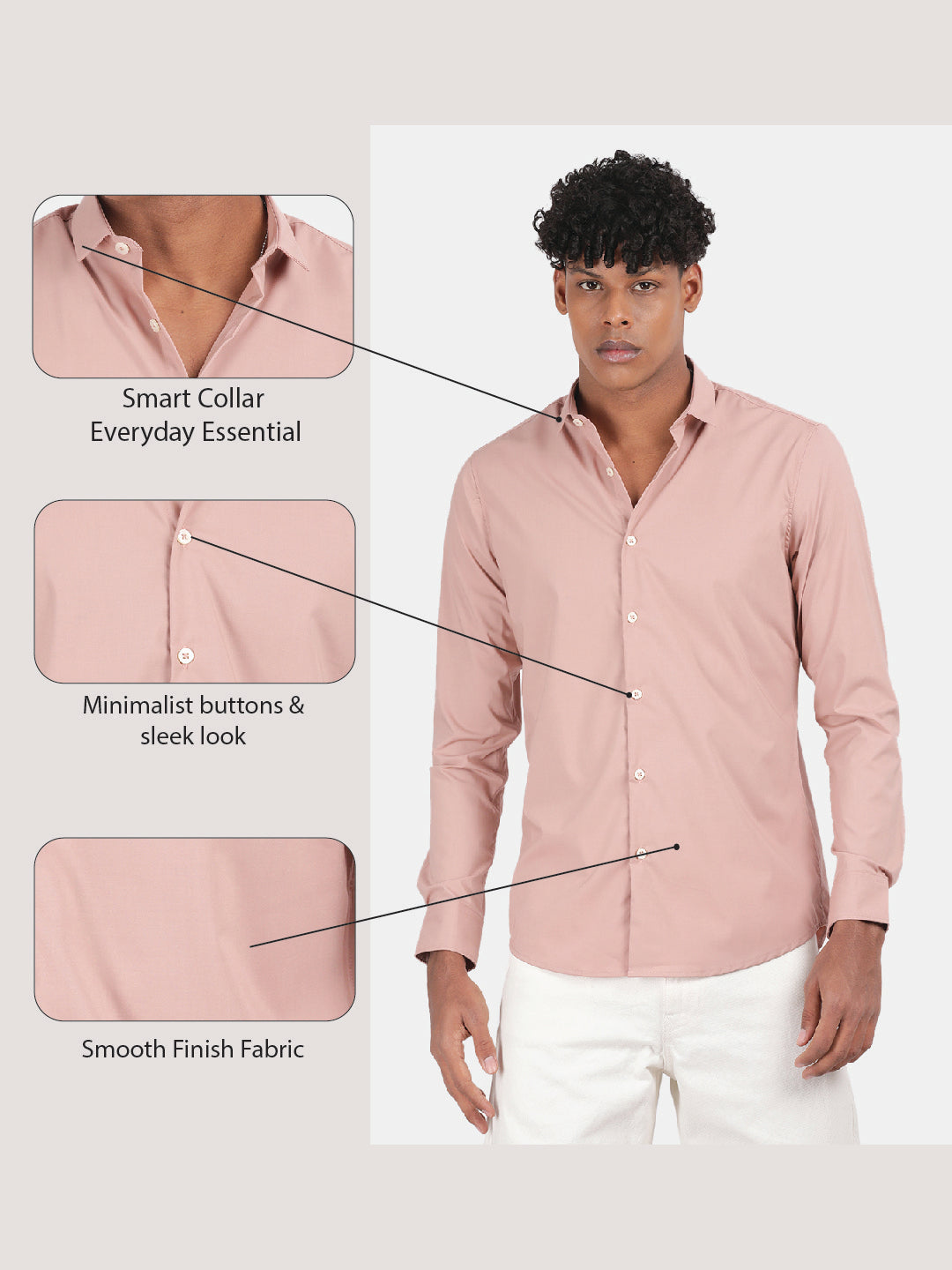Men Beige Slim Fit Spread Collar Full Sleeve Casual Shirt