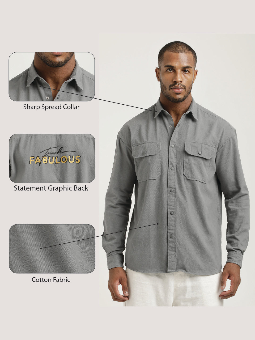 Men Cotton Shirt with Double Pockets