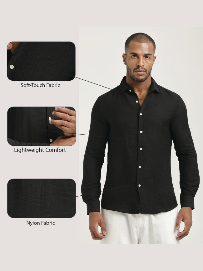 Men Nylon Shirt with Linen Look