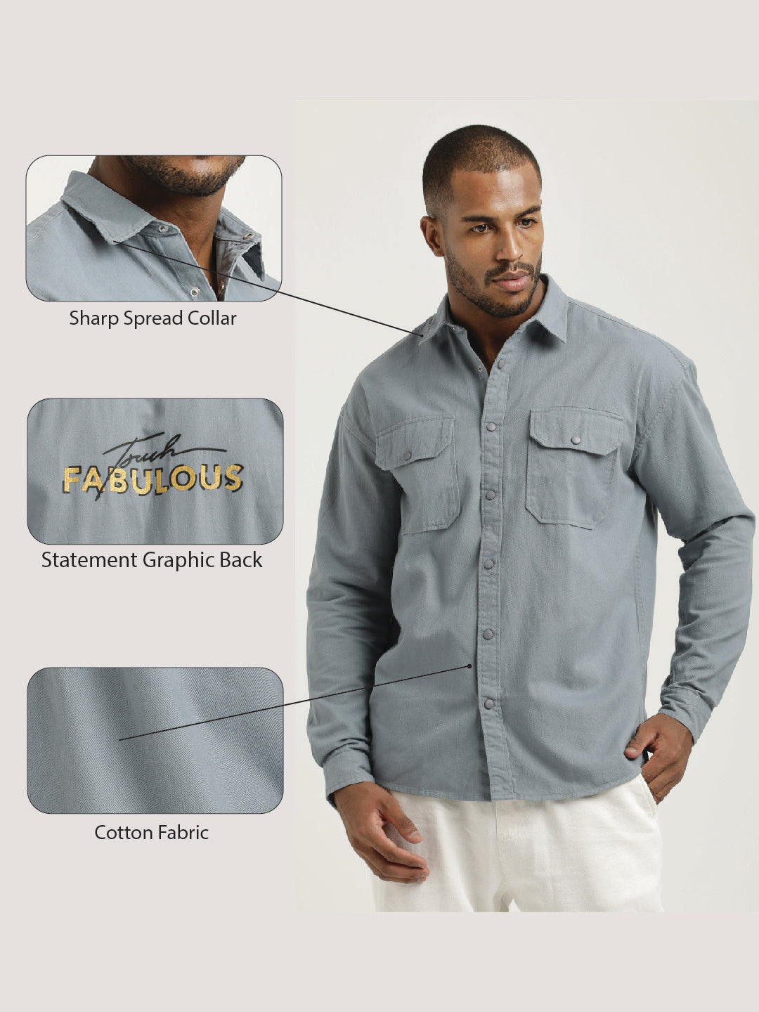 Men Cotton Shirt with Double Pockets