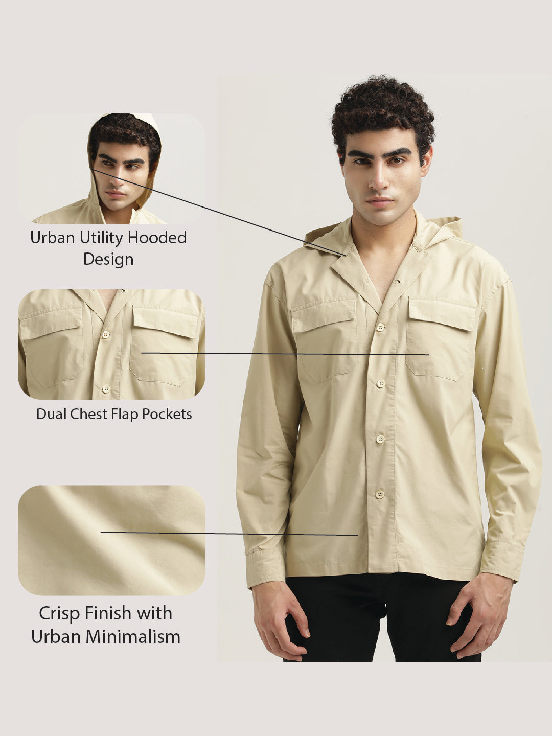 Men Hooded Utility Shirt
