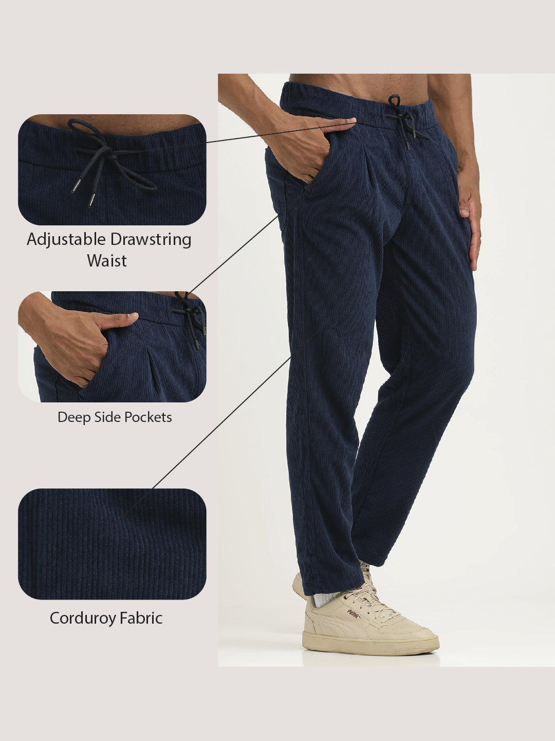 Men Corduroy Trousers with 3 Pockets
