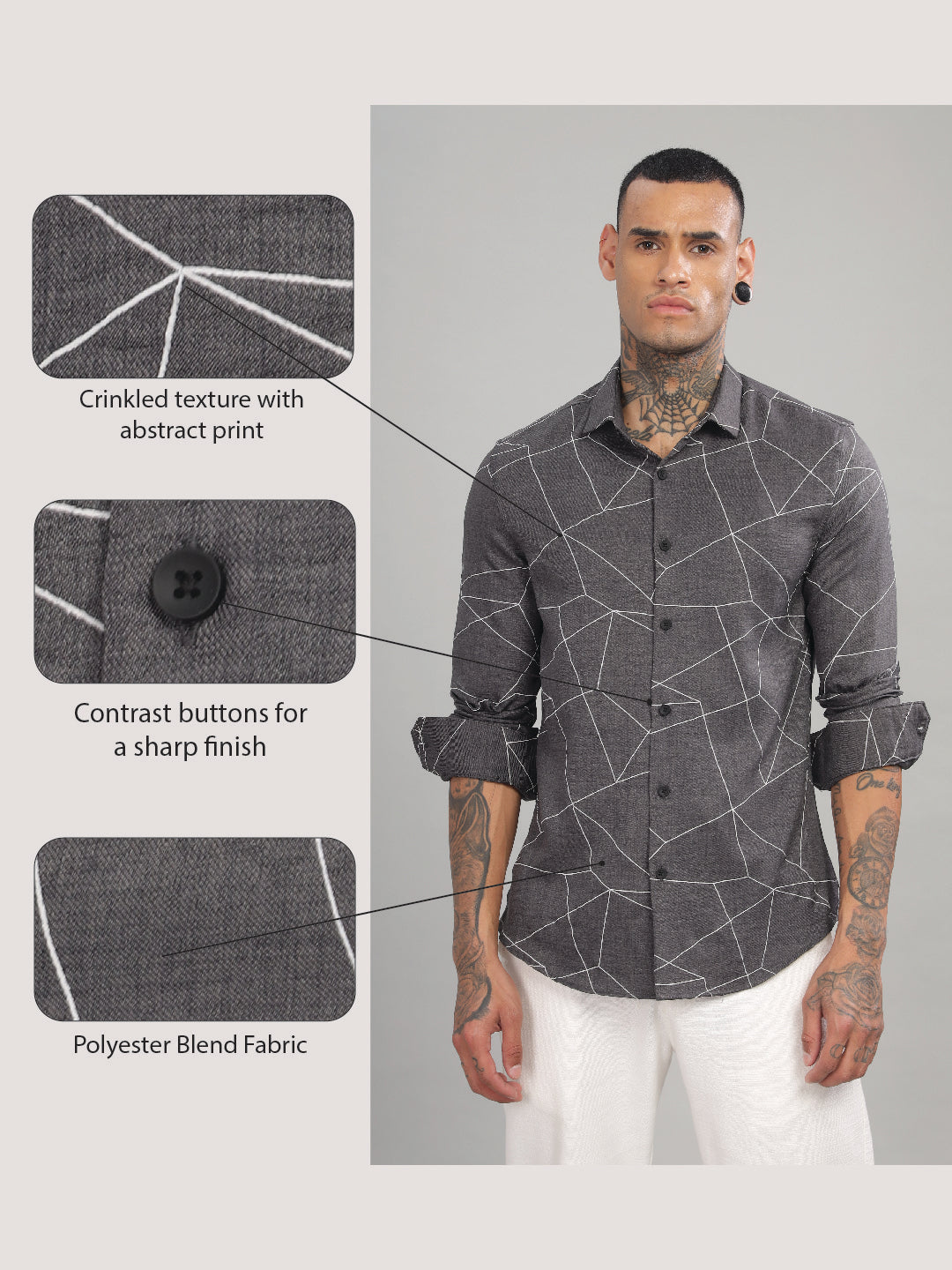Men Dark Grey Slim Fit Shirt