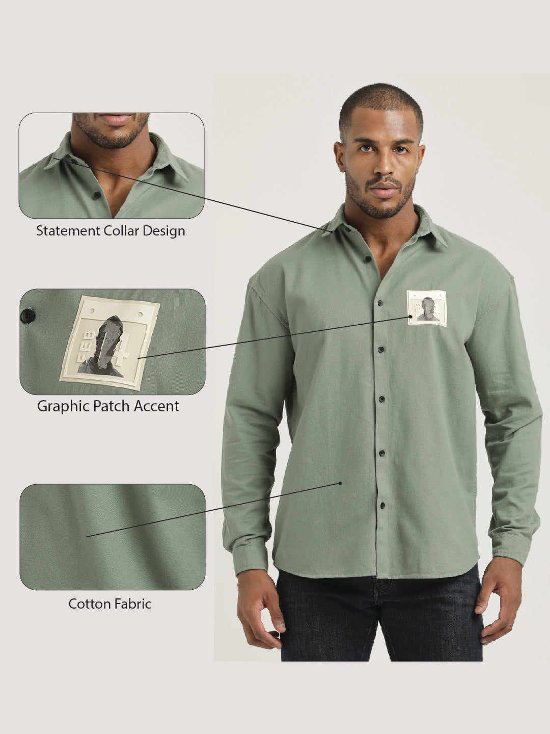 Men Cotton Shirt with Graphic Stickers