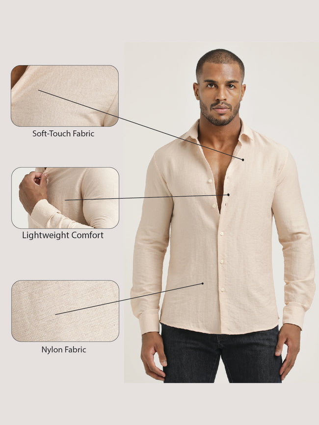 Men Nylon Shirt with Linen Look