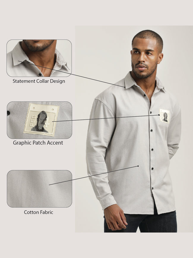Men Cotton Shirt with Graphic Stickers