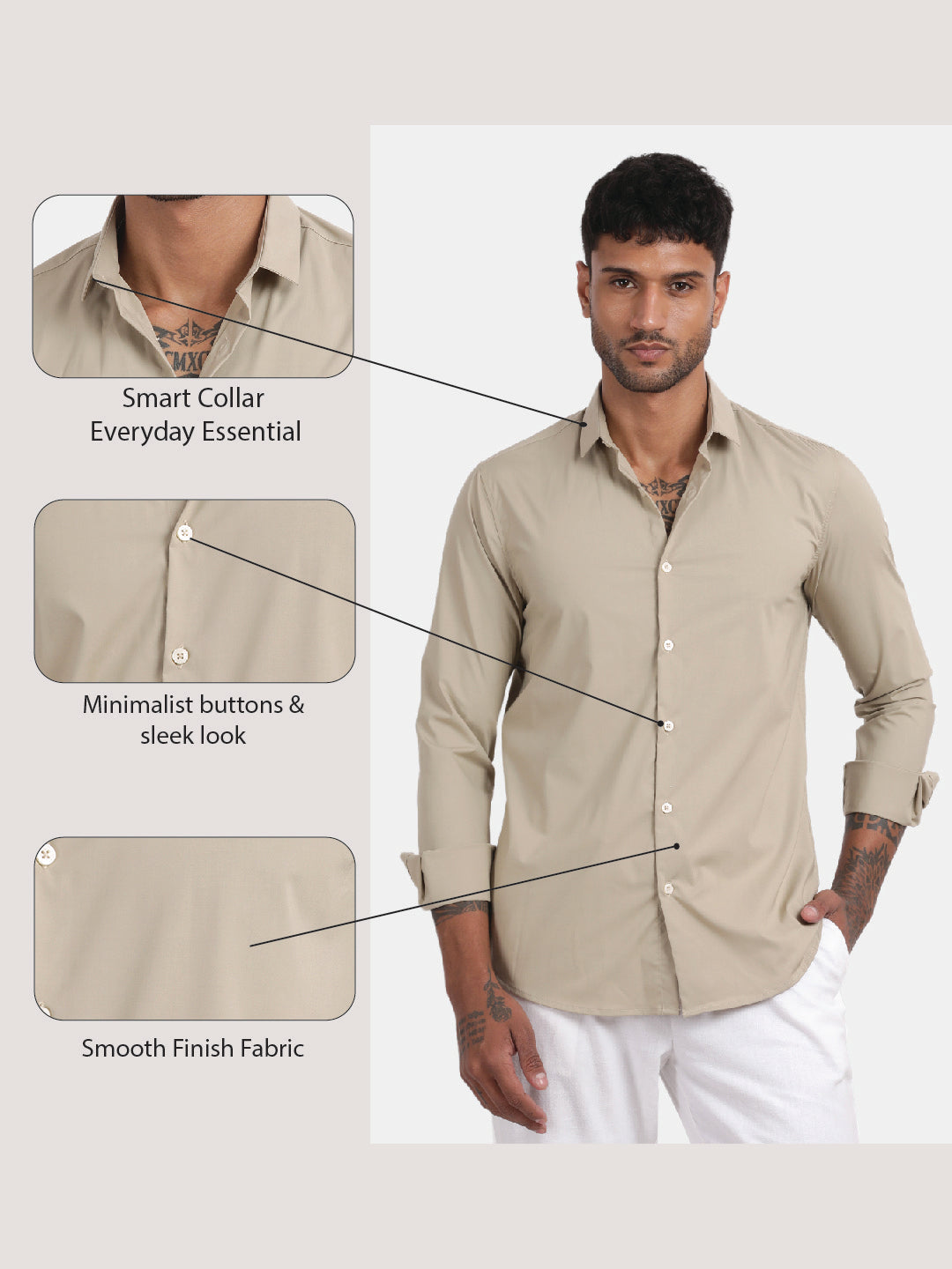 Men Dark cream Slim Fit Spread Collar Full Sleeve Casual Shirt