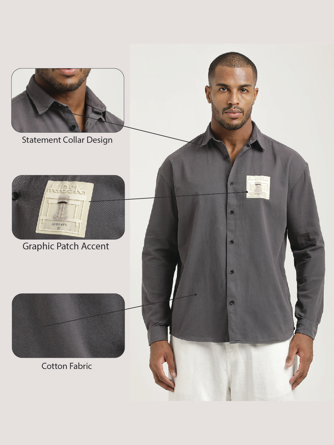 Men Cotton Shirt with Graphic Stickers