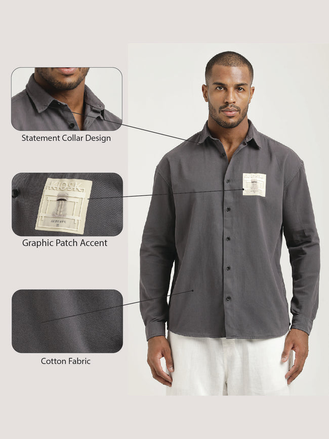 Men Cotton Shirt with Graphic Stickers