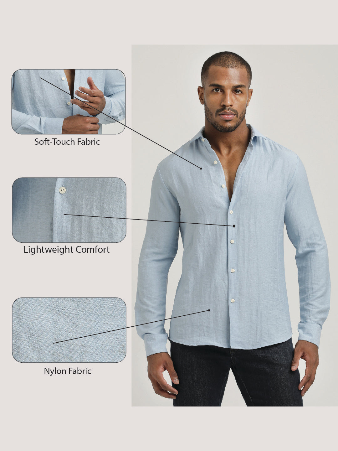 Men Nylon Shirt with Linen Look