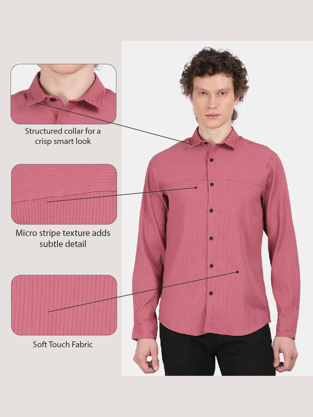 Men Pink Slim Fit Spread Collar Full Sleeve Casual Shirt