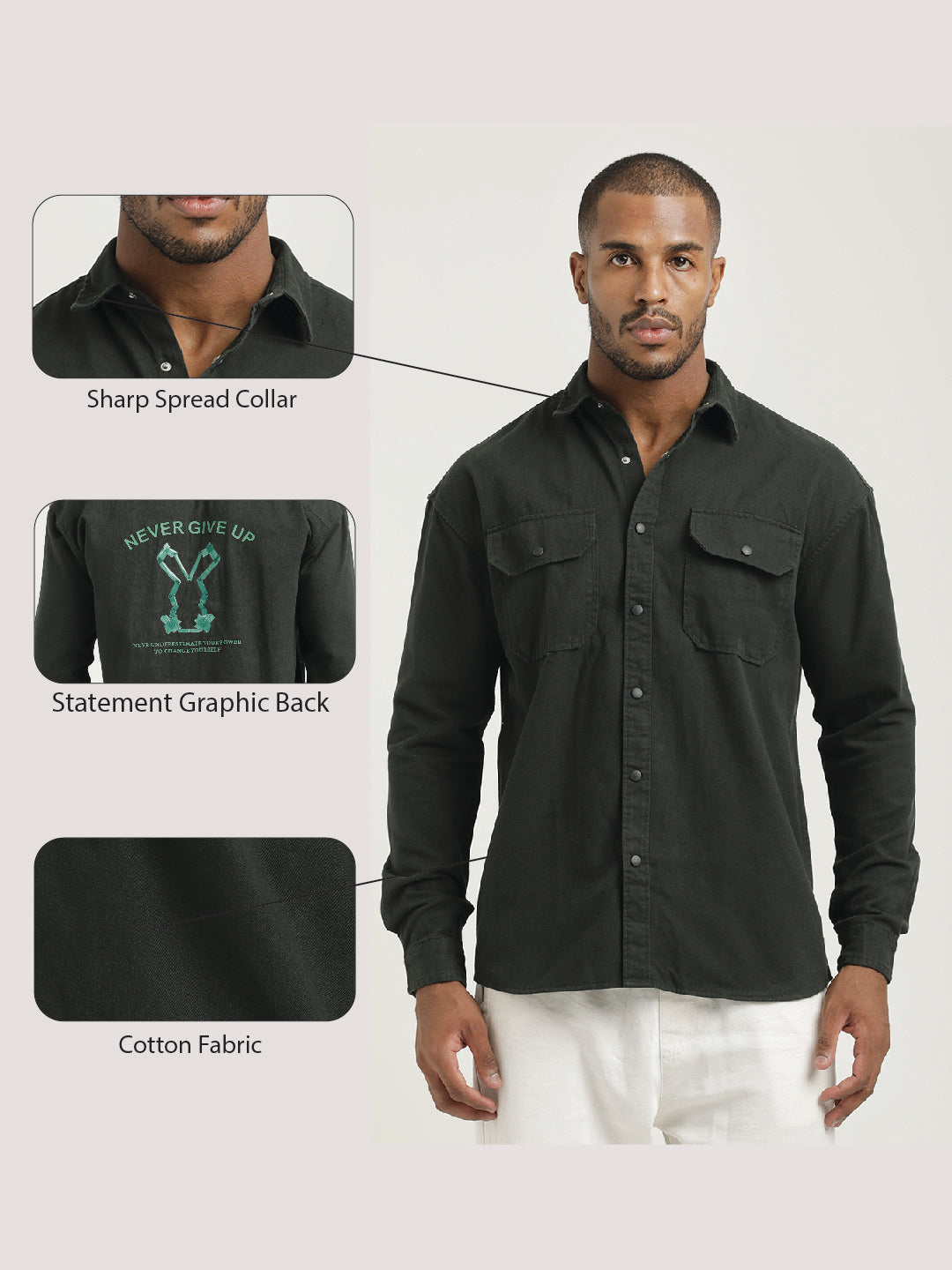 Men Cotton Shirt with Double Pockets