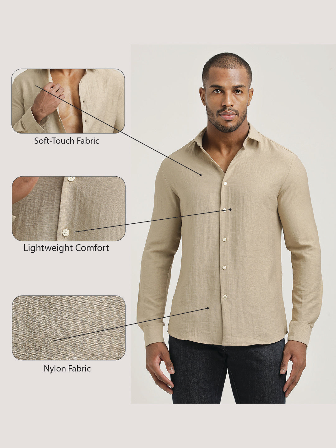 Men Nylon Shirt with Linen Look