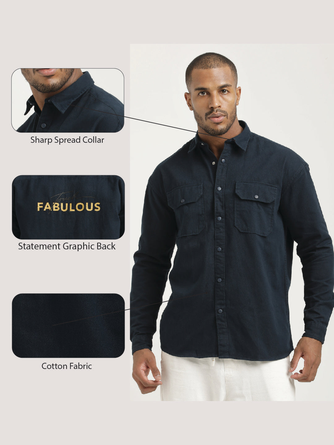 Men Cotton Shirt with Double Pockets