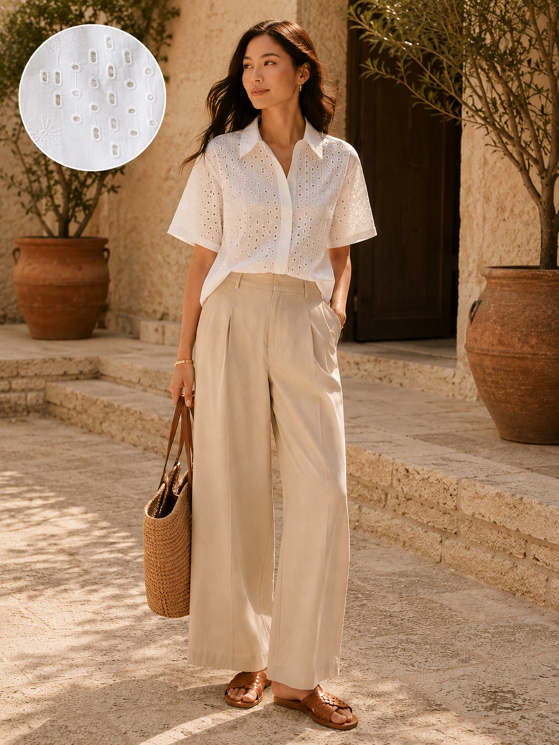 Women White Diamond Shiffli Boxy Shirt