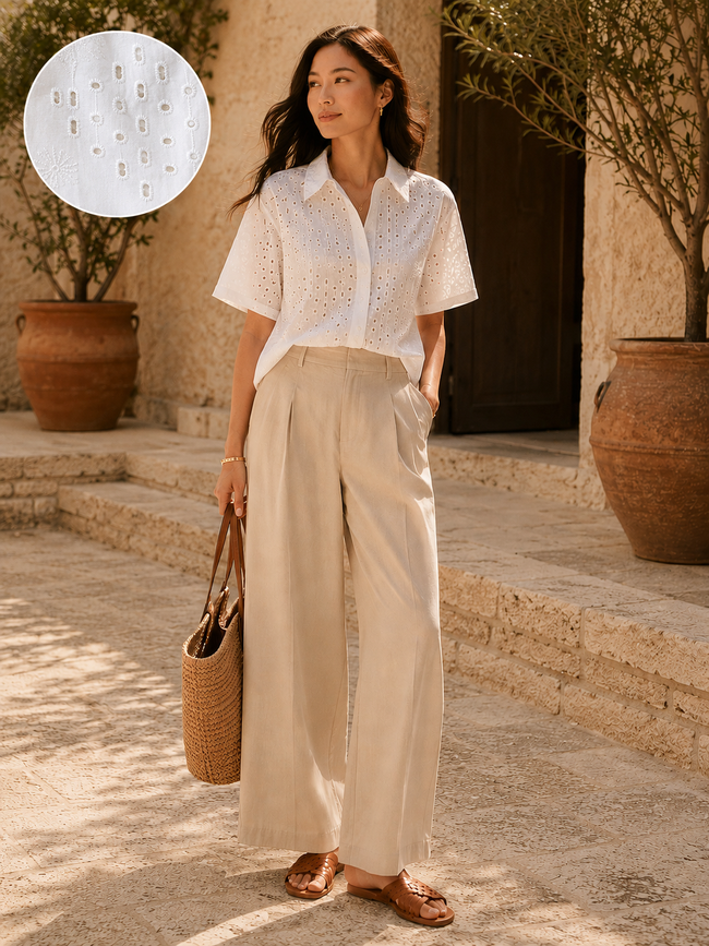 Women White Diamond Shiffli Boxy Shirt