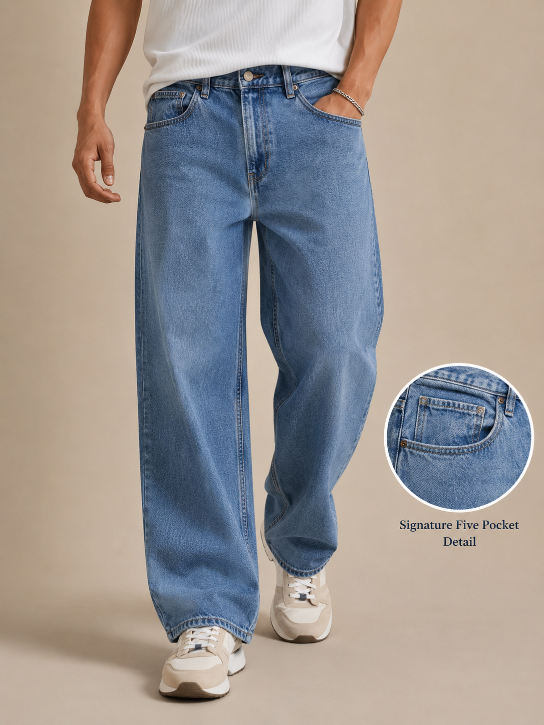 Men Blue Wide Leg Baggy Jeans