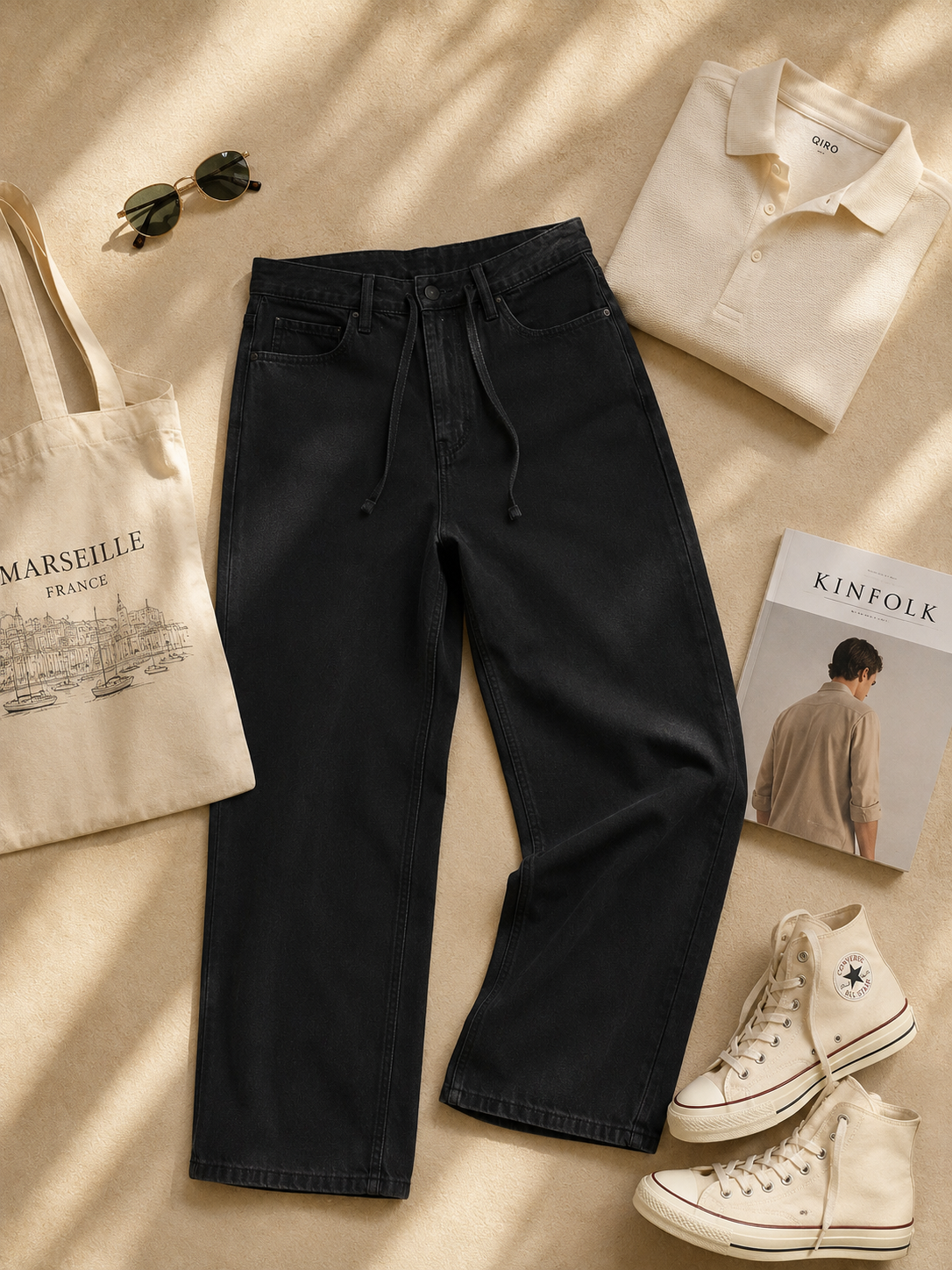 Men Black Wide Leg Baggy Jeans