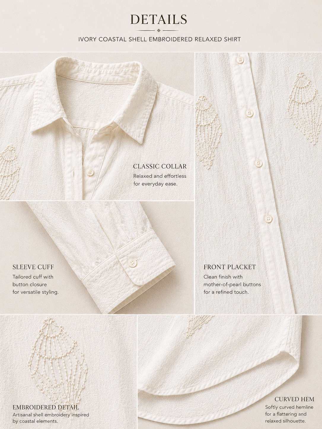 Women Silver Shell Embroidered Shirt