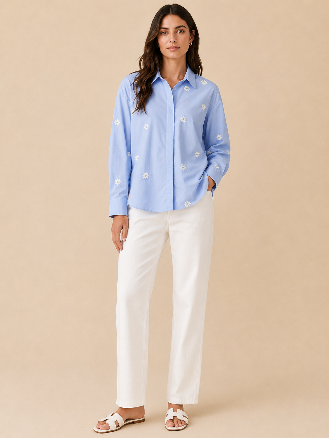Women Blue Floral Boxy Shirt