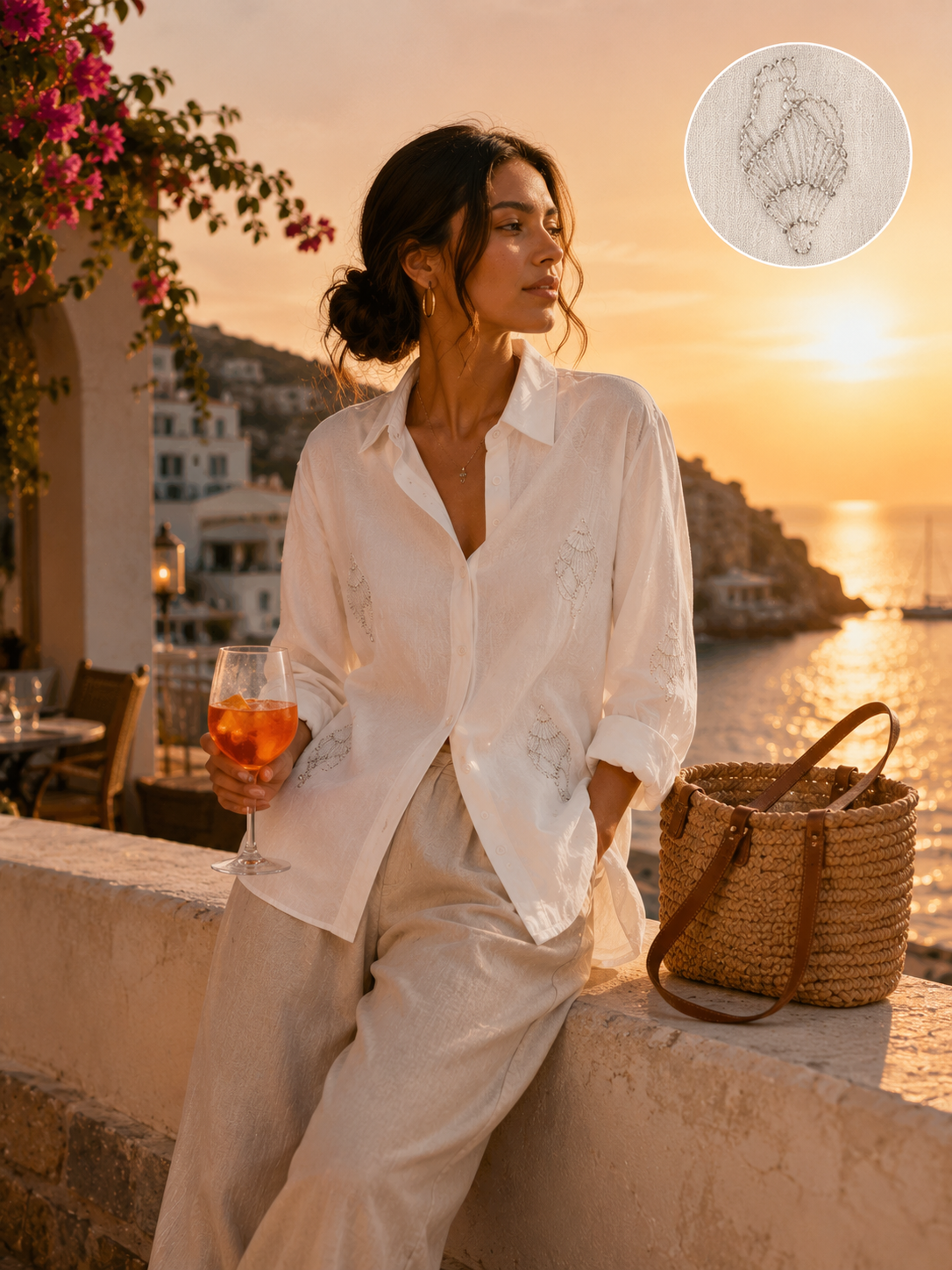 Women Silver Shell Embroidered Shirt