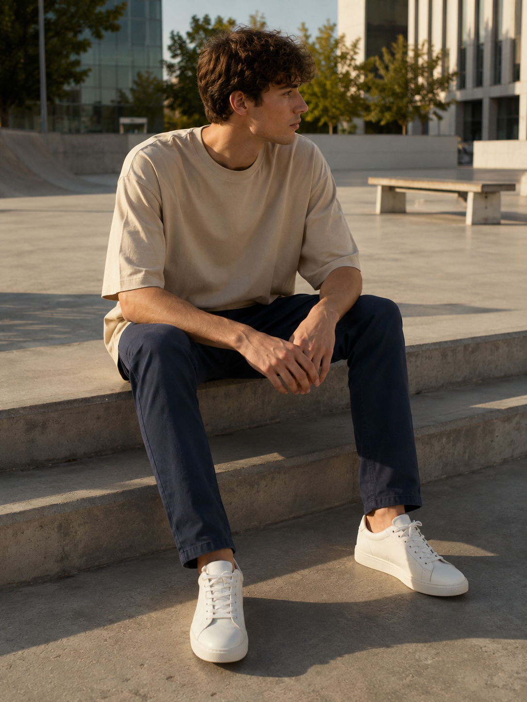 Men Navy Cotton Stretch Chino Trousers