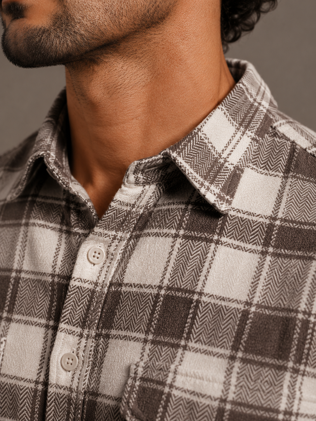 Men Brown Urban Plaid Shirt
