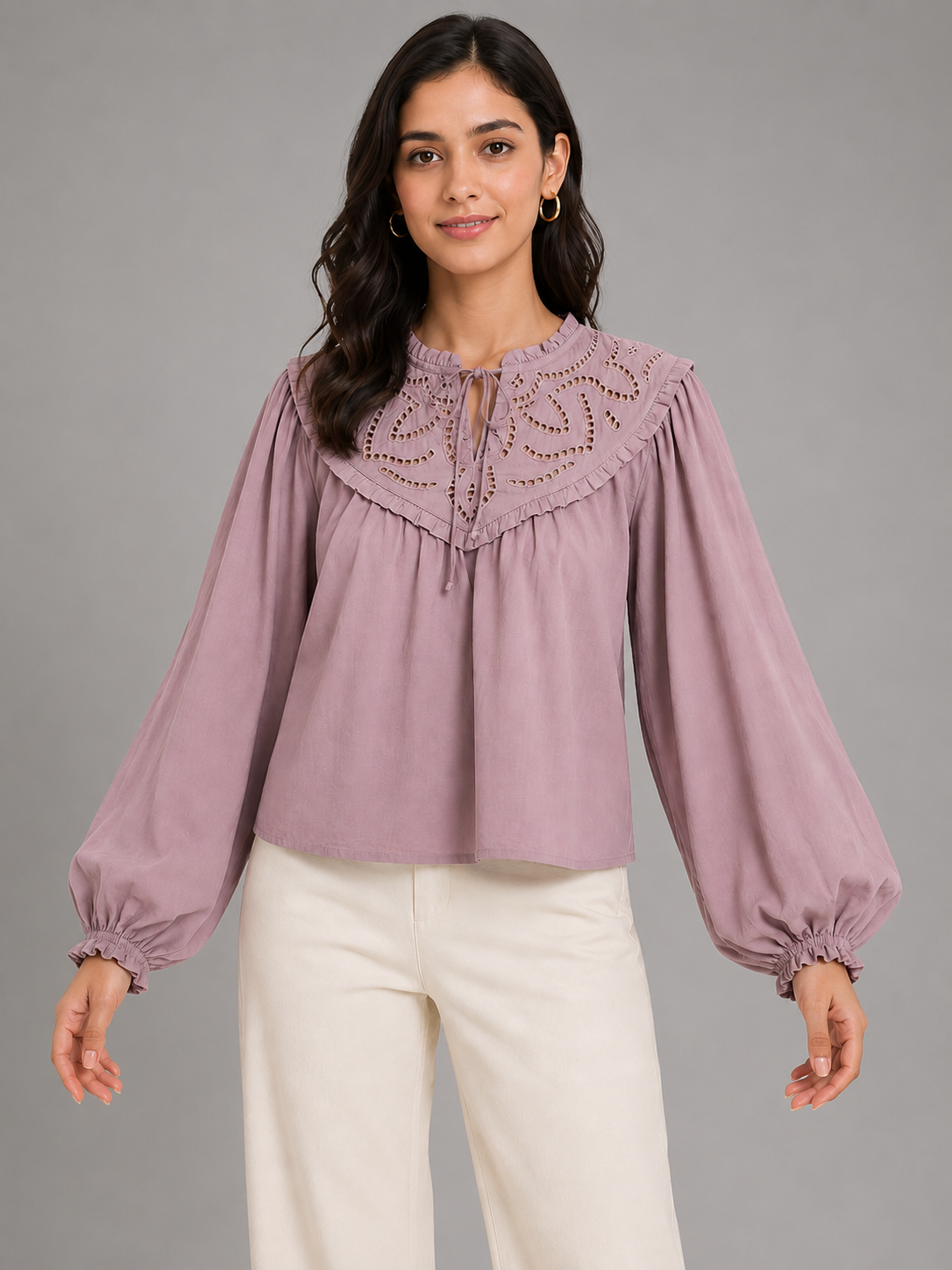 Women Pink Ruffle Detail Top
