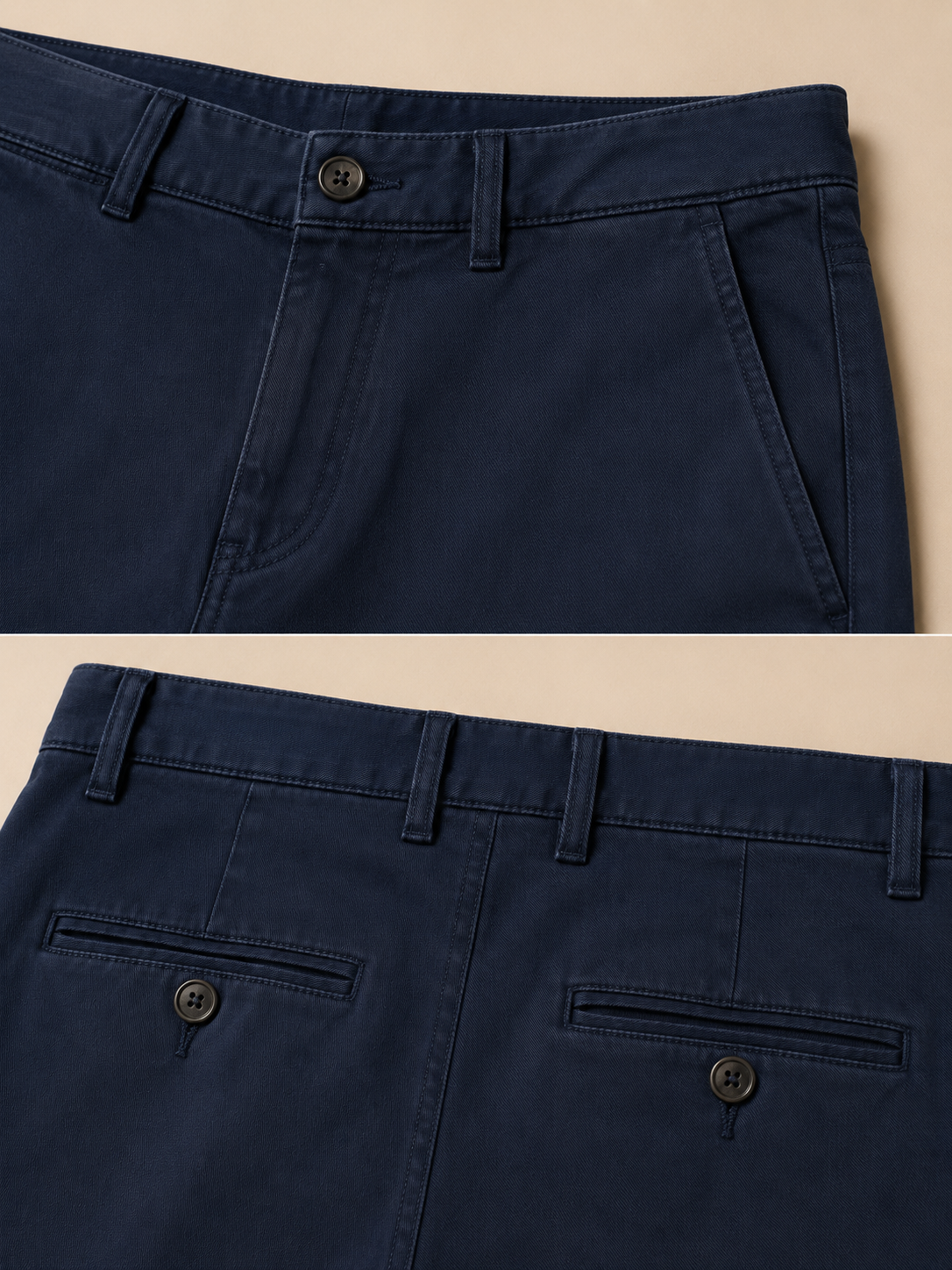 Men Navy Cotton Stretch Chino Trousers