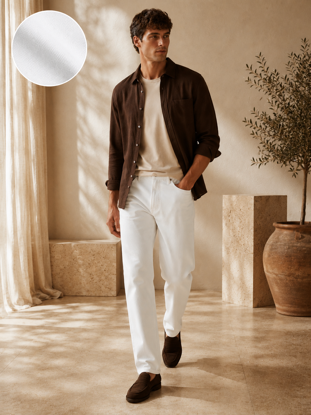 Men White Wide Leg Baggy Jeans
