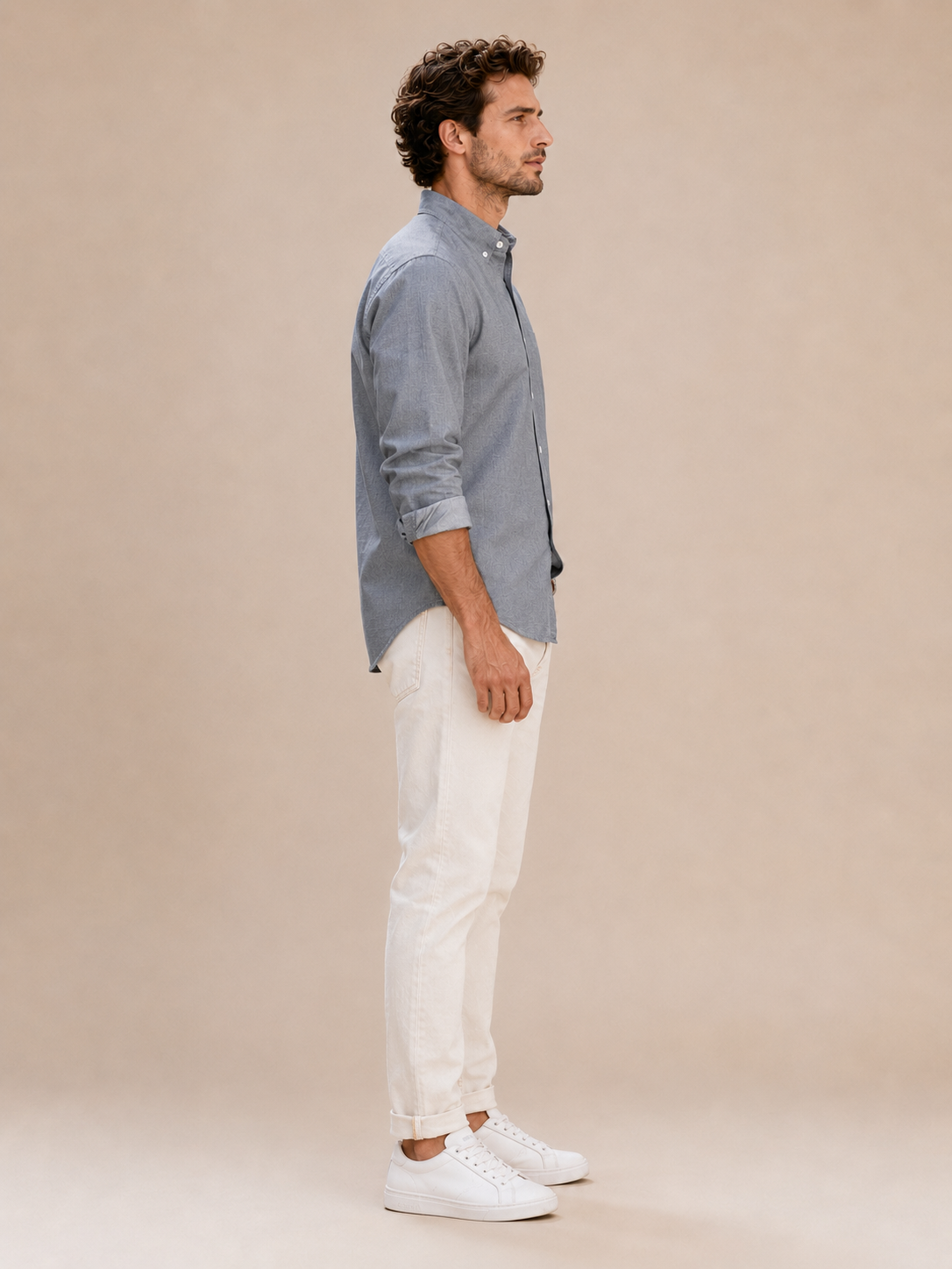 Men Melange Grey Oxford Shirt