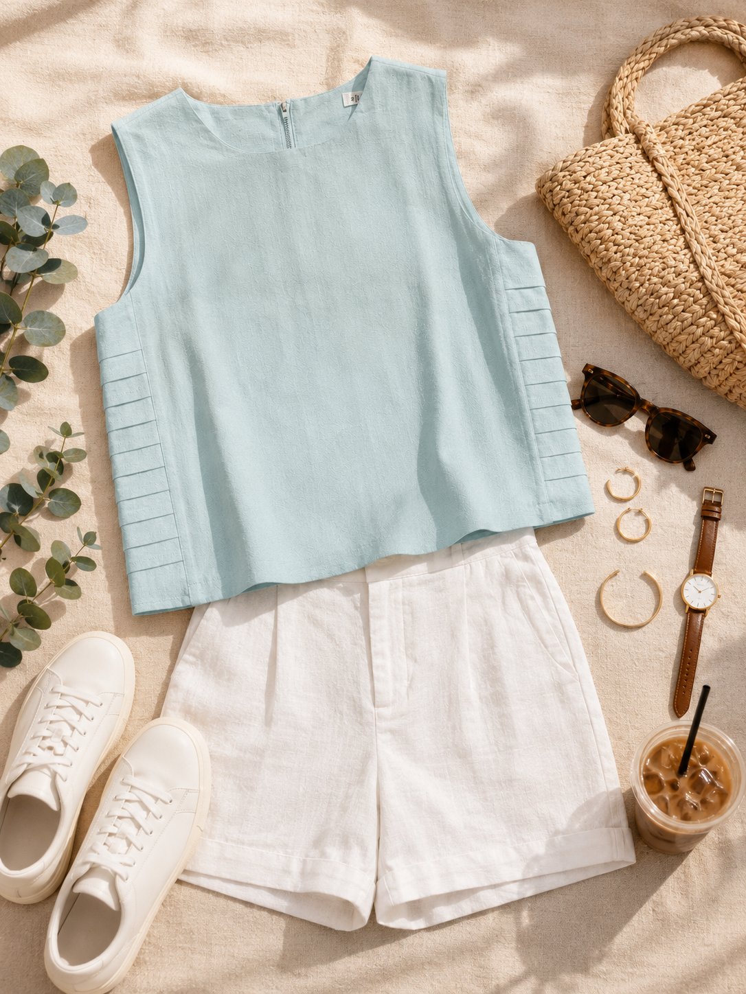 Women Blue Smart Sleeveless Top